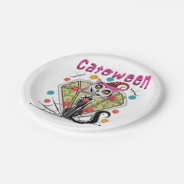 Cattoween Halloween Pappteller (Schrägansicht)