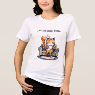 Cattuccino-Zeit Lustiges Katzen-T-Shirt Tri-Blend Shirt