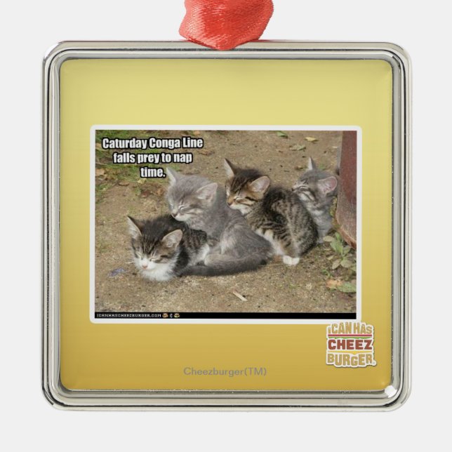 Caturday Conga-Linie Silbernes Ornament (Vorne)