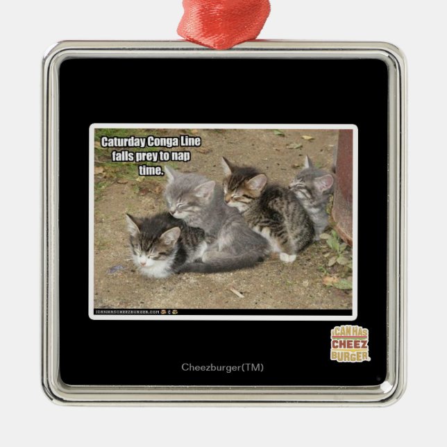 Caturday Conga-Linie Silbernes Ornament (Vorne)