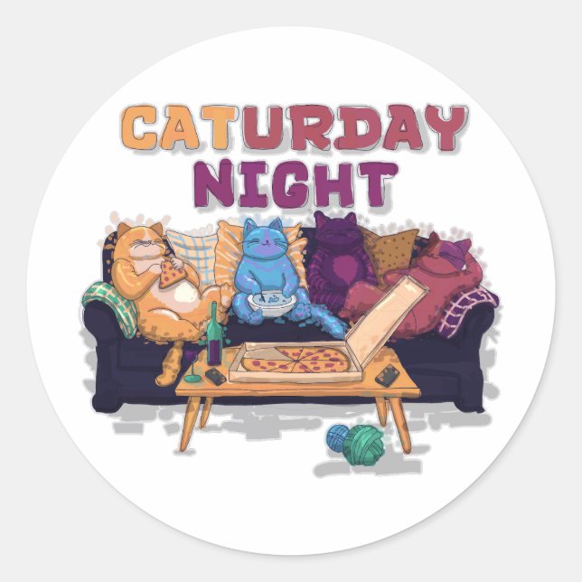 Caturday Night Runder Aufkleber (Vorderseite)