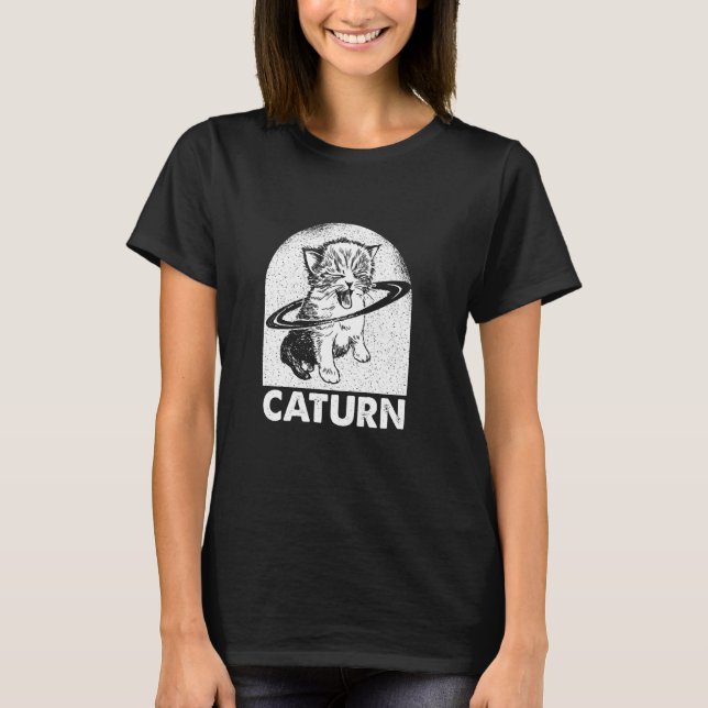 Caturn Space Galaxy Saturn Cat Kitten Planetary T-Shirt (Vorderseite)