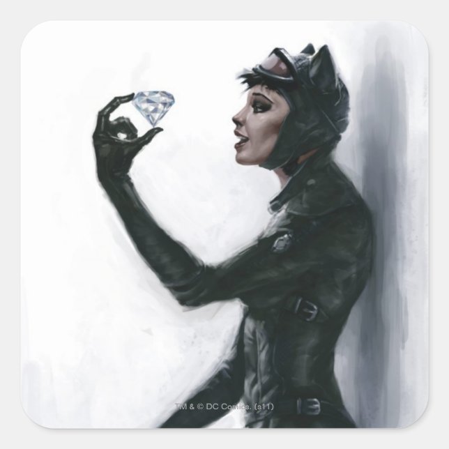 Catwoman Illustration Quadratischer Aufkleber (Vorderseite)