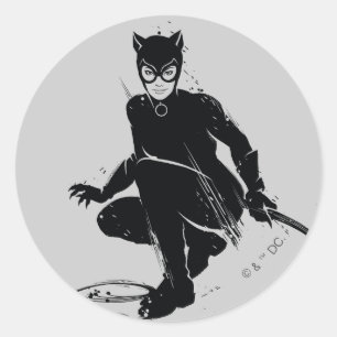 Catwoman Ink Brush Pose Runder Aufkleber