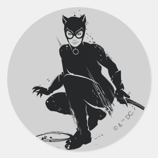 Catwoman Ink Brush Pose Runder Aufkleber (Vorderseite)