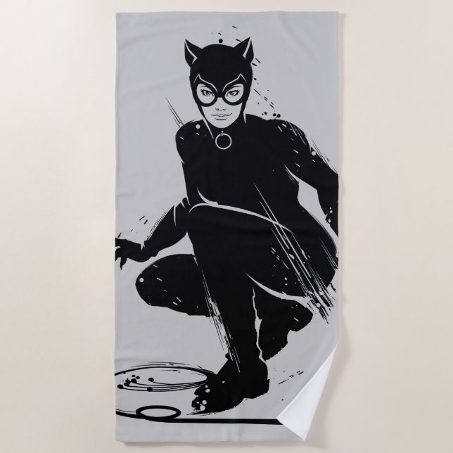 Catwoman Ink Brush Pose Strandtuch (Vorderseite)