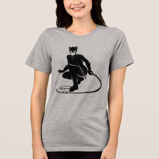 Catwoman Ink Brush Pose Tri-Blend Shirt (Vorderseite)