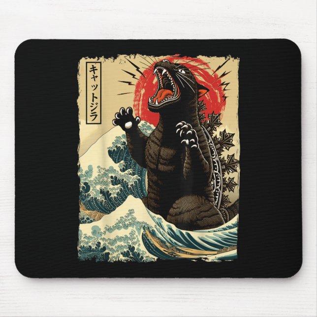Catzilla Cat Art Funny Cat Japanisch für Männer Fr Mousepad (Vorne)
