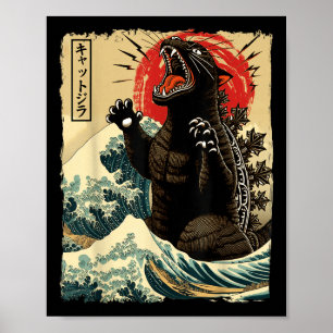 Catzilla Cat Art Funny Cat Japanisch für Männer Fr Poster