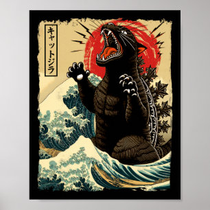 Catzilla Cat Art Funny Cat Japanisch für Männer Fr Poster