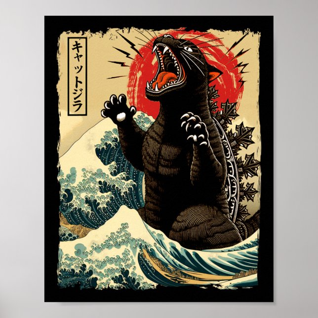 Catzilla Cat Art Funny Cat Japanisch für Männer Fr Poster (Vorne)