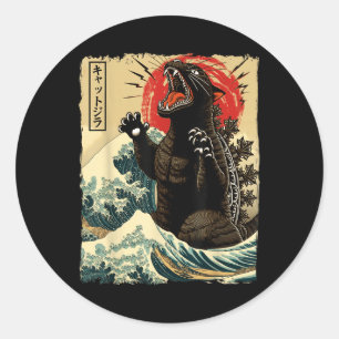 Catzilla Cat Art Funny Cat Japanisch für Männer Fr Runder Aufkleber