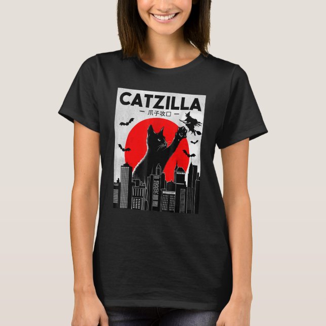 Catzilla Cat Cat Black Cat Halloween T-Shirt (Vorderseite)
