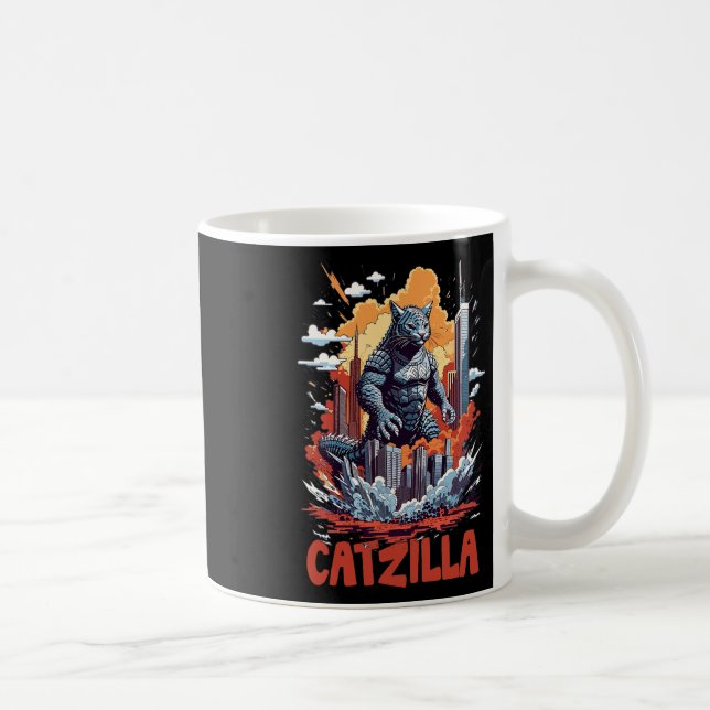 Catzilla Cat City Skyline Funny Kaffeetasse (Rechts)