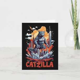 Catzilla Cat City Skyline Funny Karte