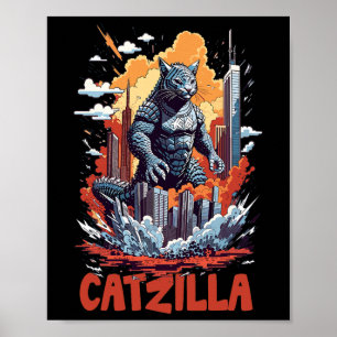 Catzilla Cat City Skyline Funny Poster