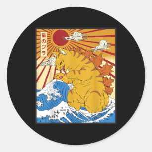 Catzilla Cat Japanese Anime Kawaii Funny Graphic T Runder Aufkleber