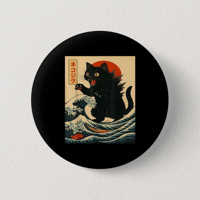 Catzilla Cat Japanese Art Funny Cat For Men Women  Button (Vorderseite)