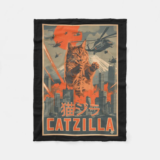 Catzilla Cat Japanese Art Funny Cat For Men Women  Fleecedecke (Vorderseite)