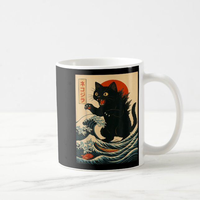 Catzilla Cat Japanese Art Funny Cat For Men Women  Kaffeetasse (Rechts)
