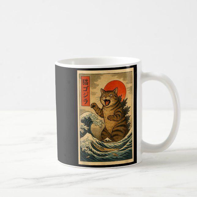 Catzilla Cat Japanese Art Funny Cat For Men Women  Kaffeetasse (Rechts)