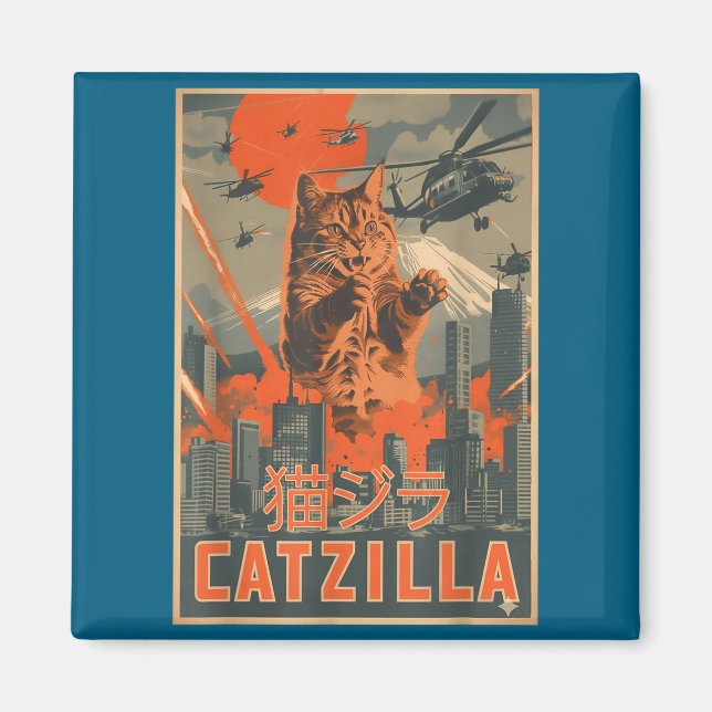 Catzilla Cat Japanese Art Funny Cat For Men Women  Magnet (Vorne)