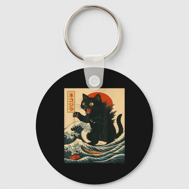 Catzilla Cat Japanese Art Funny Cat For Men Women  Schlüsselanhänger (Vorderseite)
