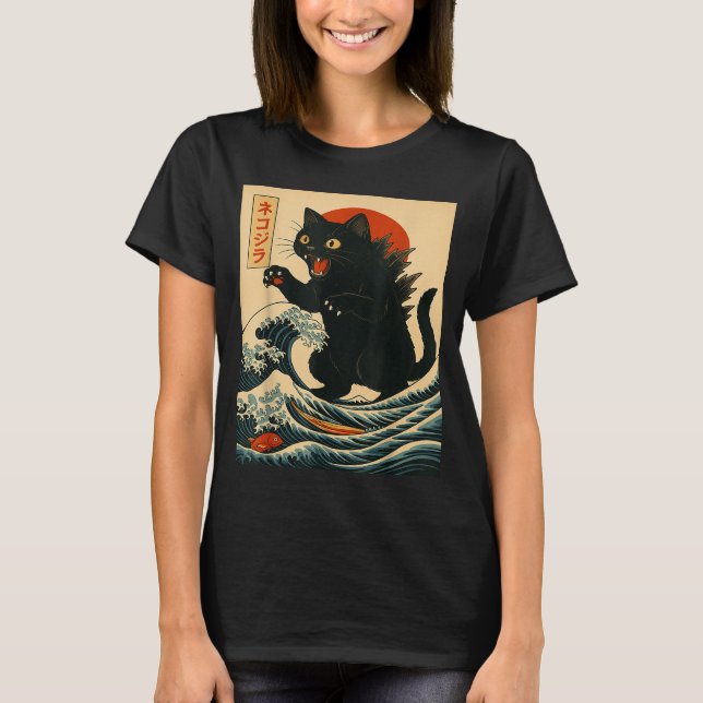 Catzilla Cat Japanese Art Funny Cat For Men Women  T-Shirt (Vorderseite)