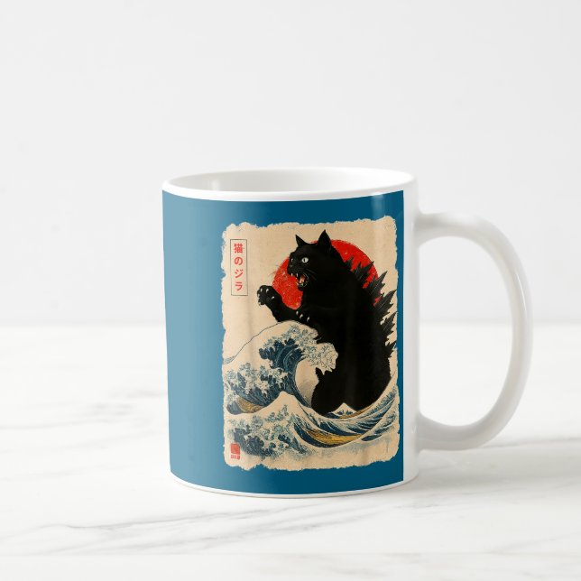 Catzilla Cat Japanese Art Funny Cat Lover For Men  Kaffeetasse (Rechts)