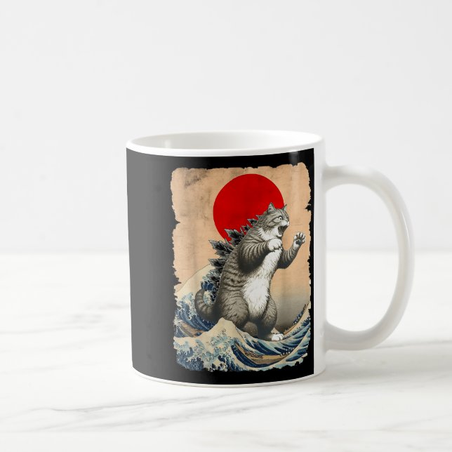 Catzilla Cat Japanese Art Funny Cat Meme For Men W Kaffeetasse (Rechts)