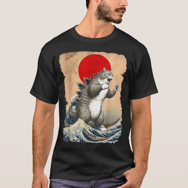 Catzilla Cat Japanese Art Funny Cat Meme For Men W T-Shirt (Vorderseite)