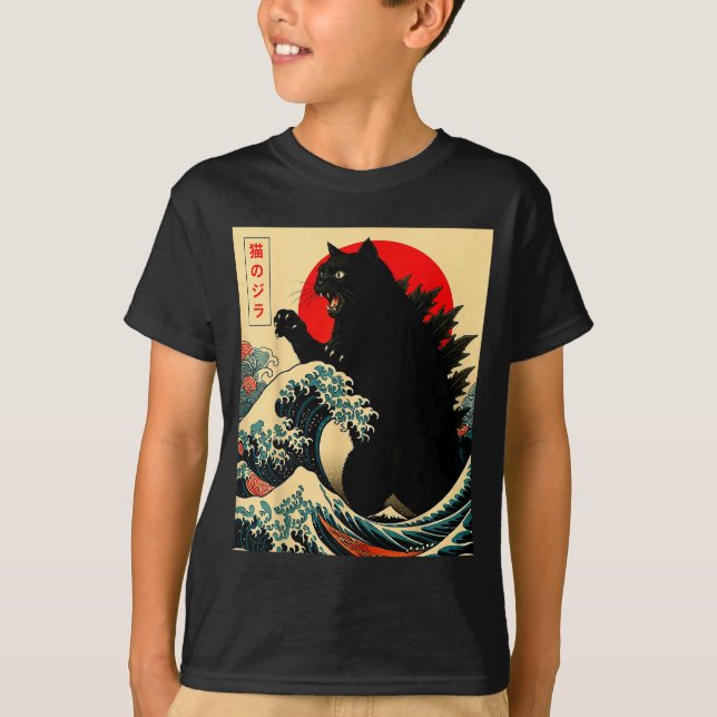 Catzilla Cat Japanese Art Funny For Men Women Boy  T-Shirt (Vorderseite)