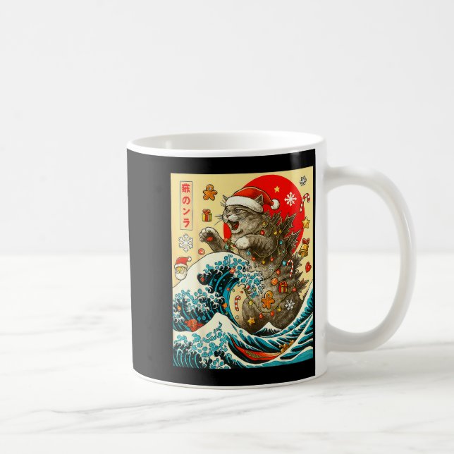 Catzilla Cat Japanese Art Funny Xmas For Men Women Kaffeetasse (Rechts)