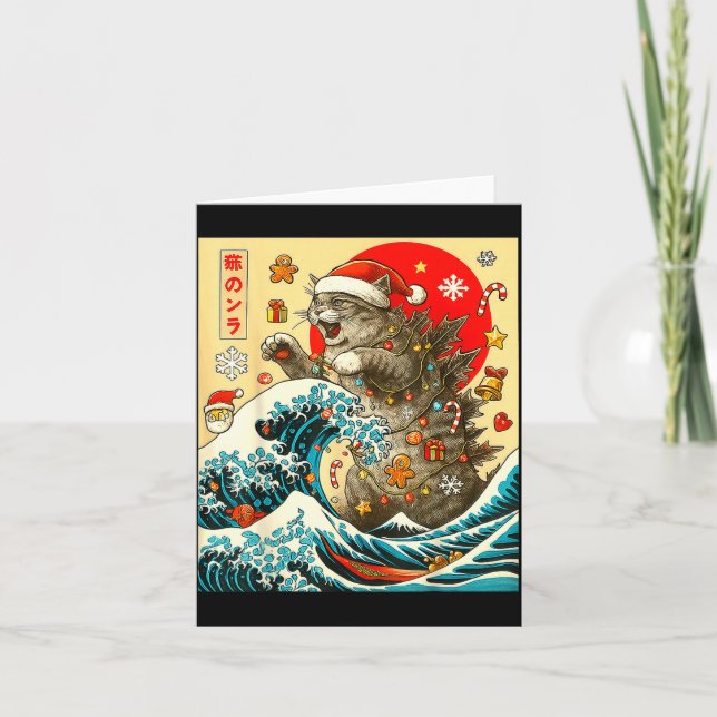 Catzilla Cat Japanese Art Funny Xmas For Men Women Karte (Vorderseite)