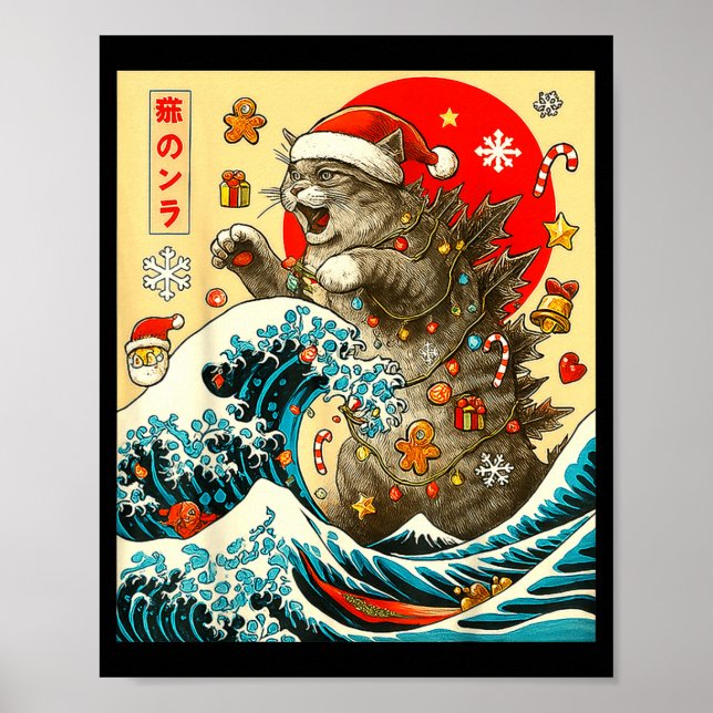 Catzilla Cat Japanese Art Funny Xmas For Men Women Poster (Vorne)