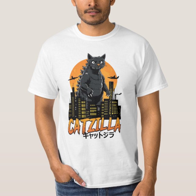 Catzilla Cat Japanisch Art Funny Cat Geschenke T-Shirt (Vorderseite)