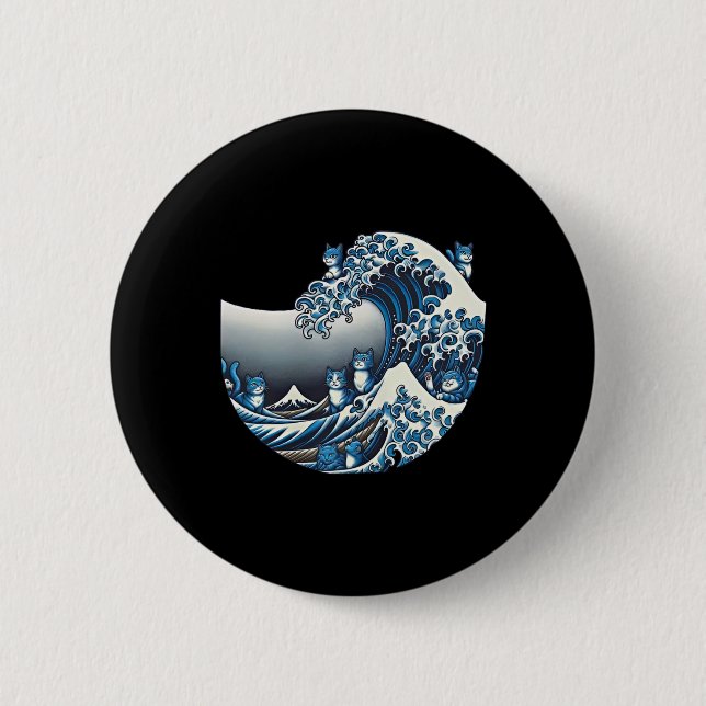 Catzilla Cat Japanisch Kunst Funny Cat Geschenke f Button (Vorderseite)