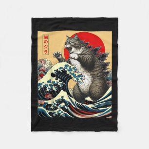 Catzilla Cat Japanisch Kunst Funny Cat Geschenke f Fleecedecke