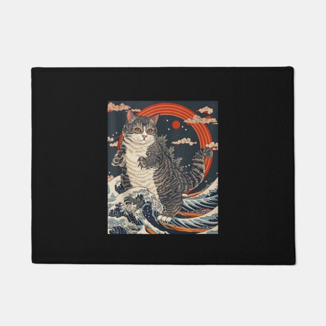 Catzilla Cat Japanisch Kunst Funny Cat Geschenke f Fußmatte (Vorderseite)