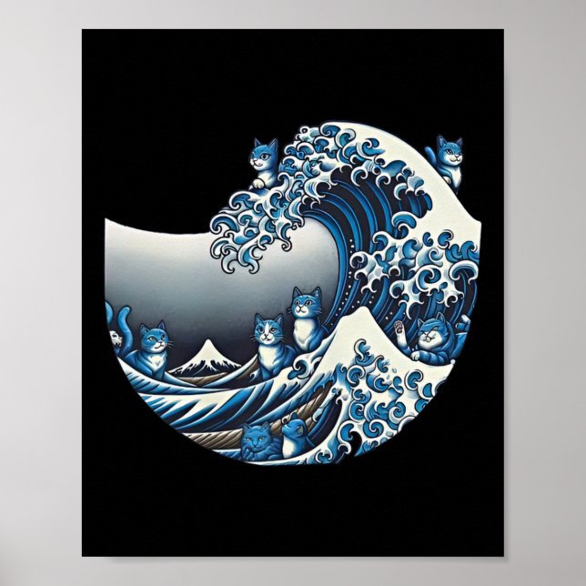 Catzilla Cat Japanisch Kunst Funny Cat Geschenke f Poster (Vorne)