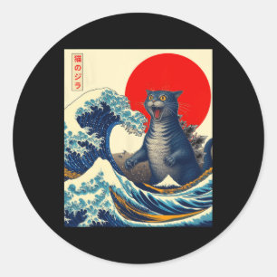 Catzilla Cat Japanisch Kunst Funny Cat Geschenke f Runder Aufkleber