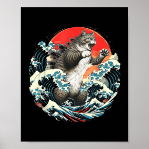 Catzilla Cat Japanisch Kunst Große Wave Art für Mä Poster
