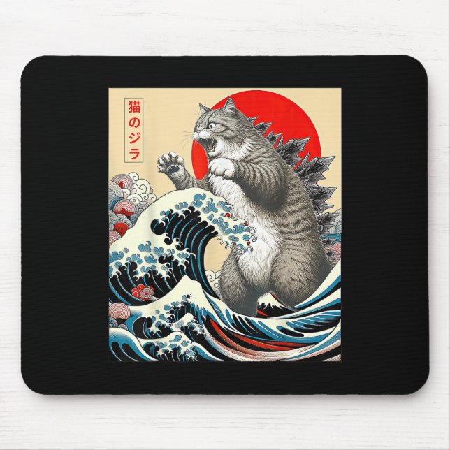 Catzilla Cat Japanische Kunst Mousepad (Vorne)
