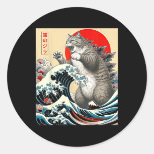 Catzilla Cat Japanische Kunst Runder Aufkleber
