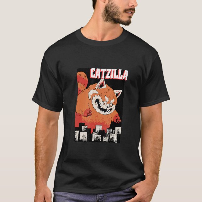 Catzilla Cat Kitten Japan Humour Present T-Shirt (Vorderseite)