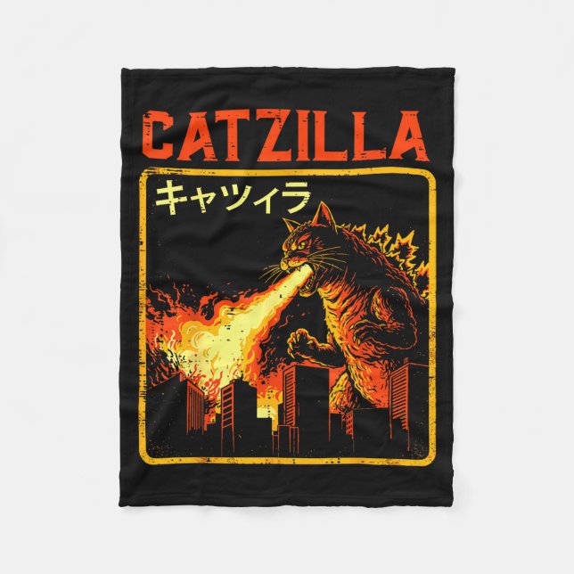 Catzilla Cat Monster Funny Japanese Parody Women M Fleecedecke (Vorderseite)