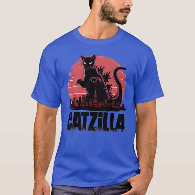 Catzilla Fierce Feline Monster Retro T-Shirt (Vorderseite)