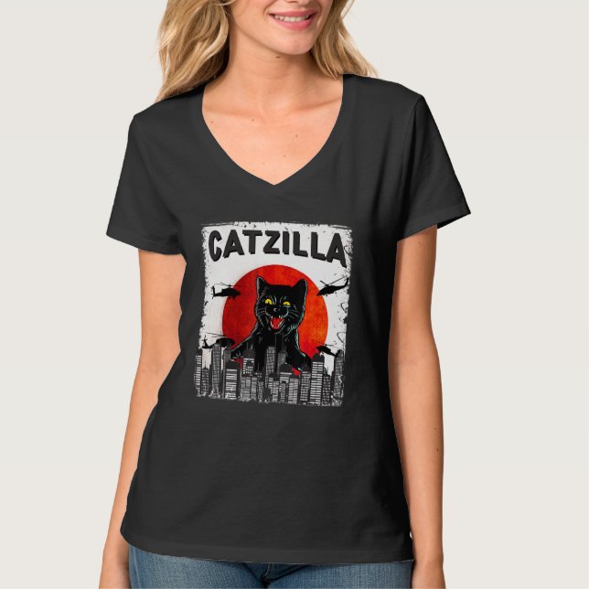 Catzilla Funny Cat Funny Cat T Shir T Cat Lover S T-Shirt (Vorderseite)