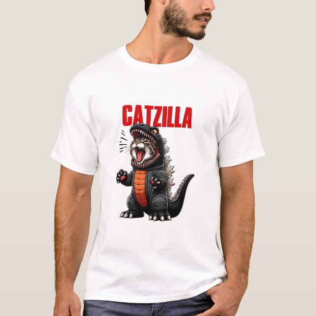 Catzilla - Funny Cat Godzilla Mashup T-Shirt (Vorderseite)