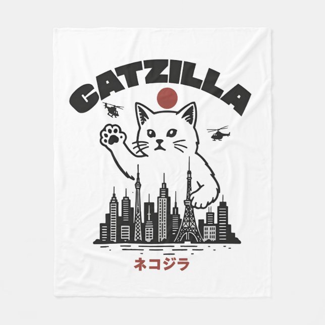 Catzilla - Funny Cat Godzilla Parody Fleecedecke (Vorderseite)